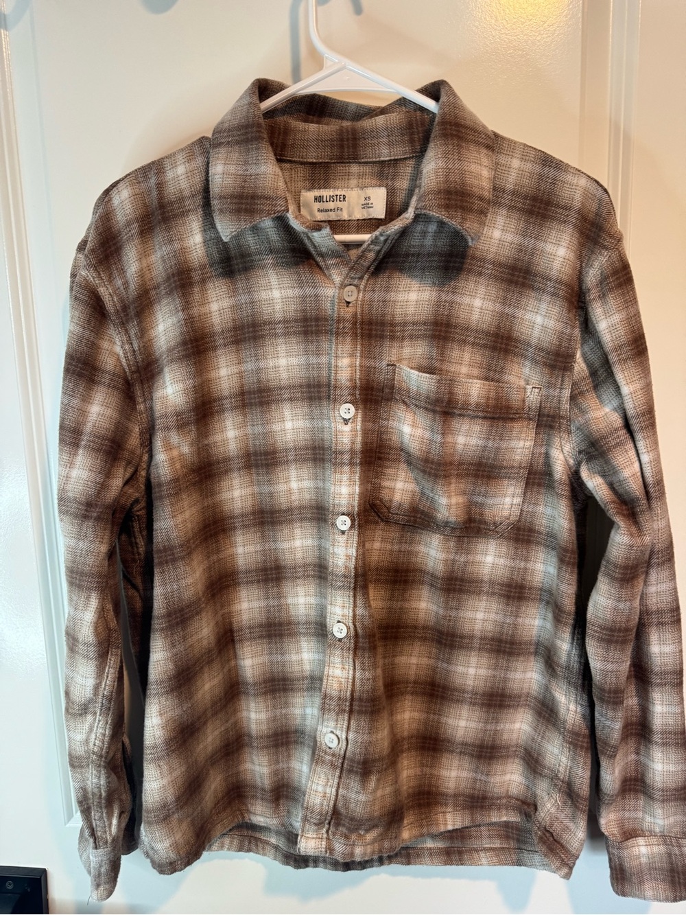 Hollister Woman’s Brown and Cream Plaid Button Down Shirt